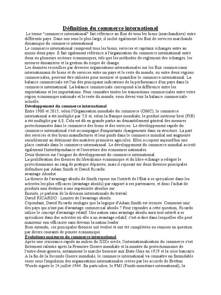 Définition du commerce international | PDF | Échange international ...