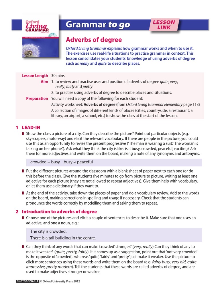 ADVERBS OF DEGREE - OUP - G2goct12elemprint | PDF | Adverb | Adjective