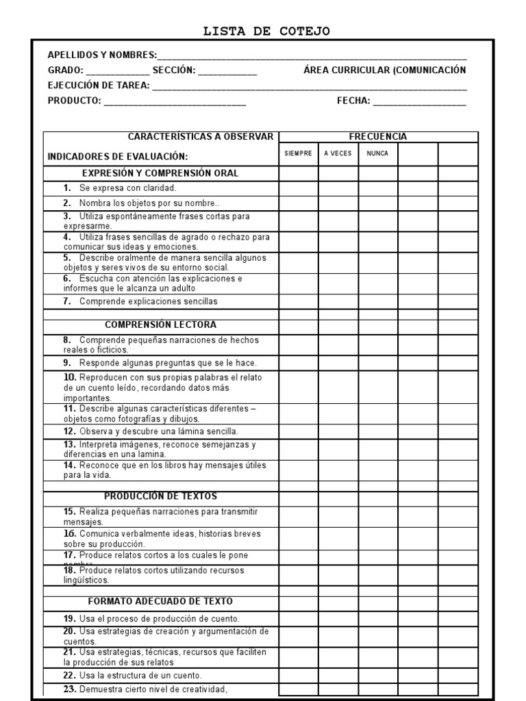 Lista de cotejo original gambaran
