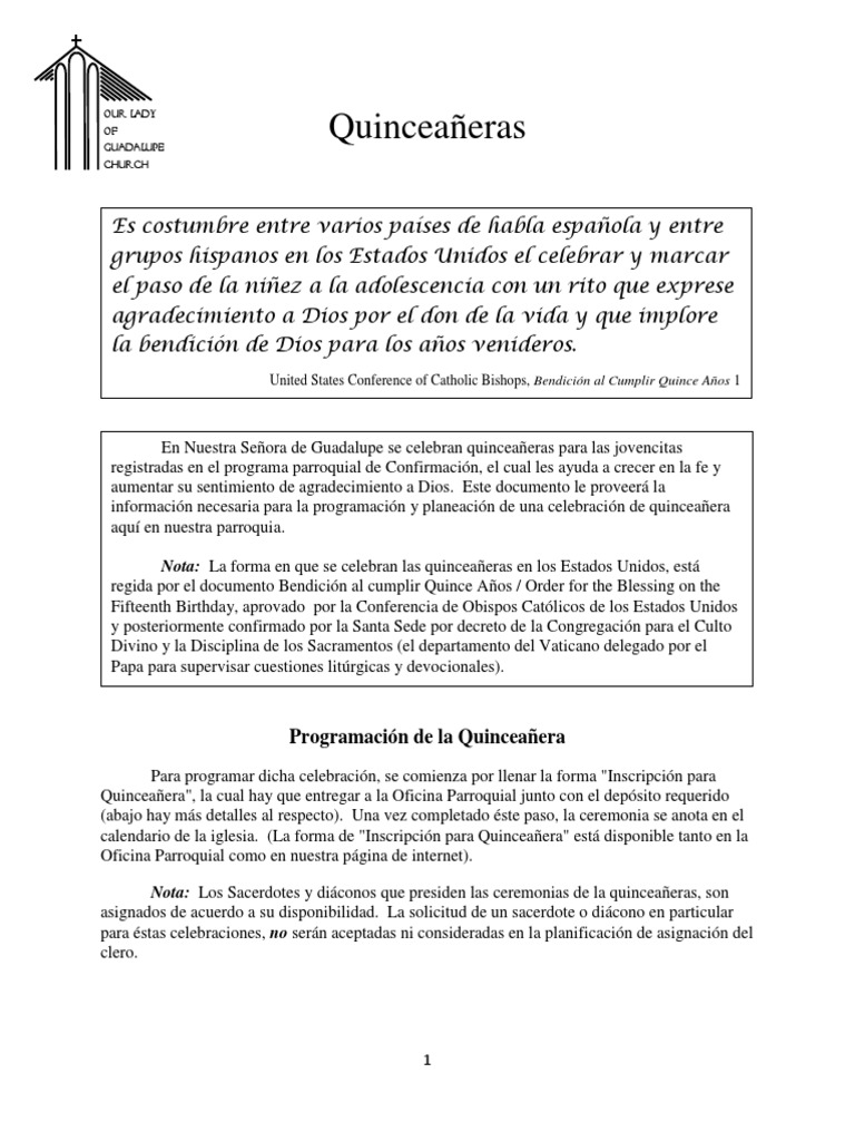 Quinceañeras Information Spanish | PDF | Misa (liturgia) | eucaristía