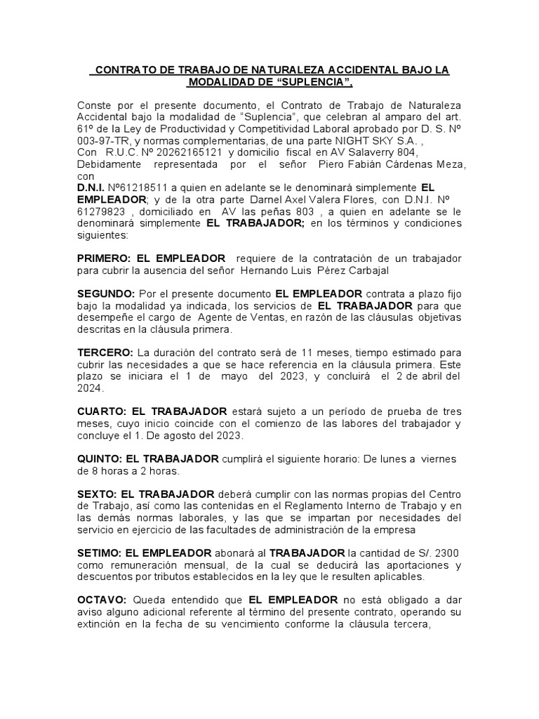 Contrato de Trabajo Accidental Suplente | PDF | Justicia | Crimen y ...