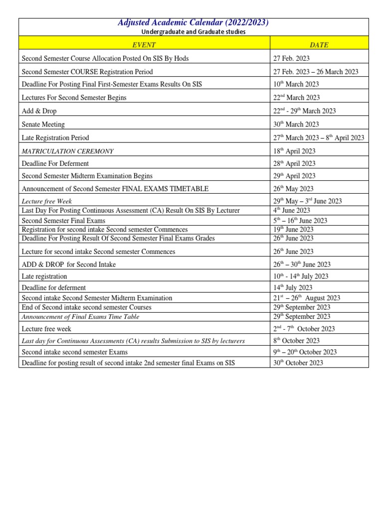 Adjusted Academic Calendar 2023 | PDF | Academic Term | Academia