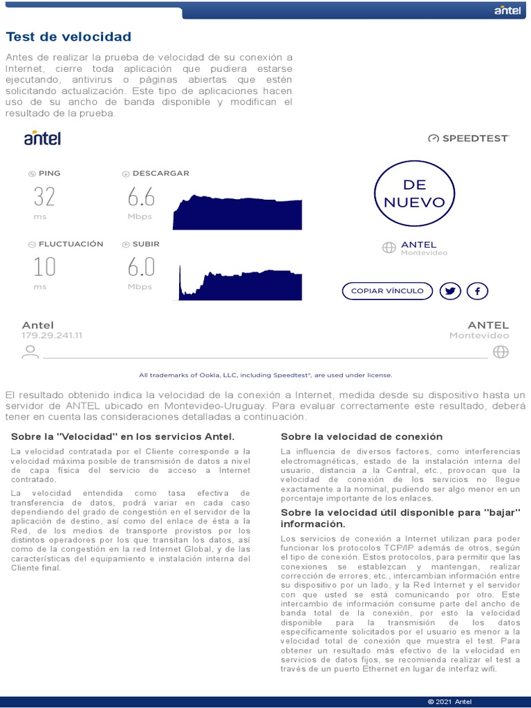 ANTEL Speed Test.pdf PDF Red de computadoras