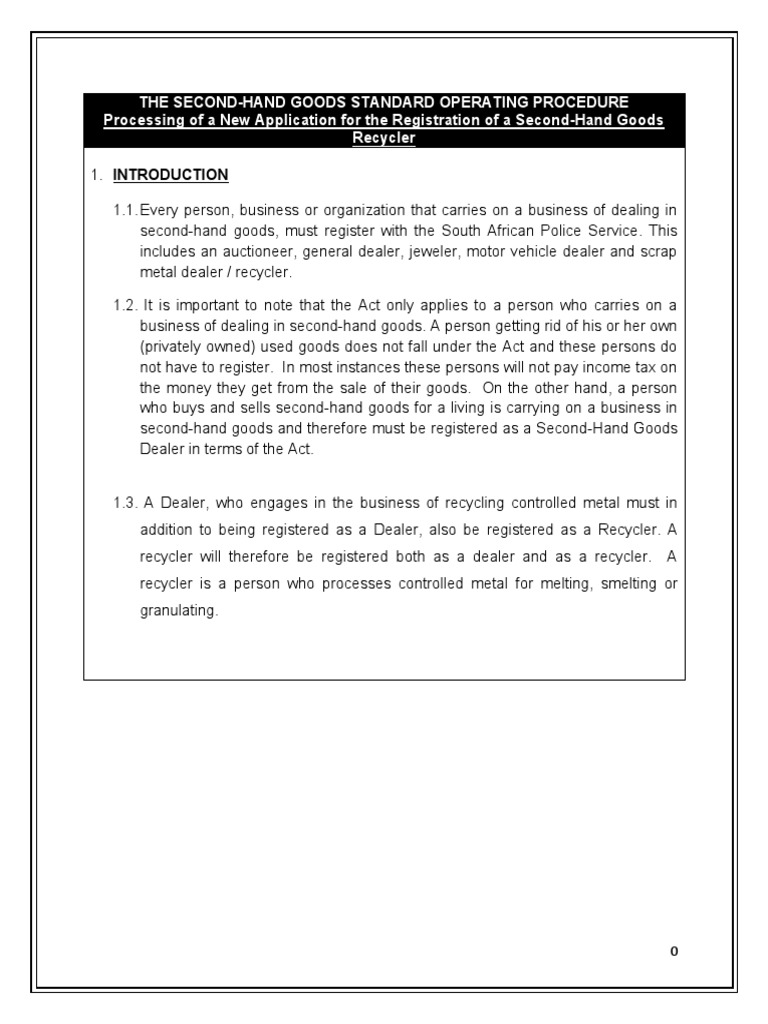 Second-Hand Goods Registration SOP | PDF