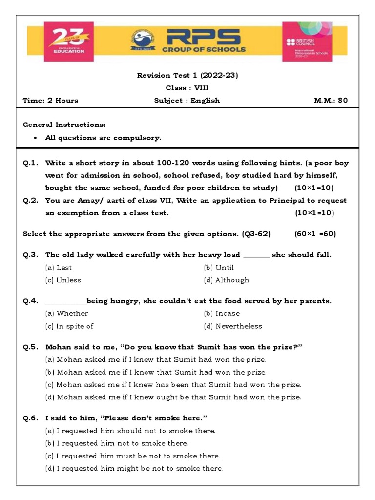 Class VIII English R.T. 12 1 | PDF | Grammatical Tense