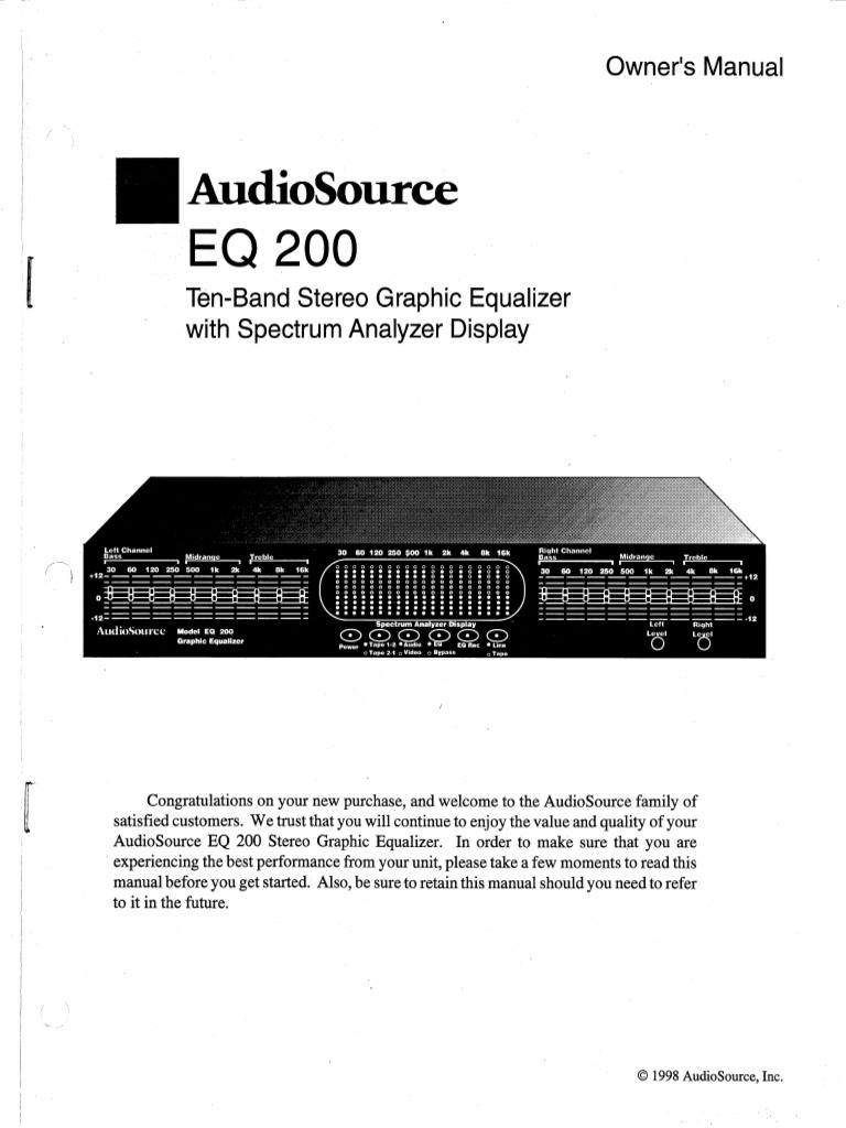 AudioSource EQ 100 Manual PDF