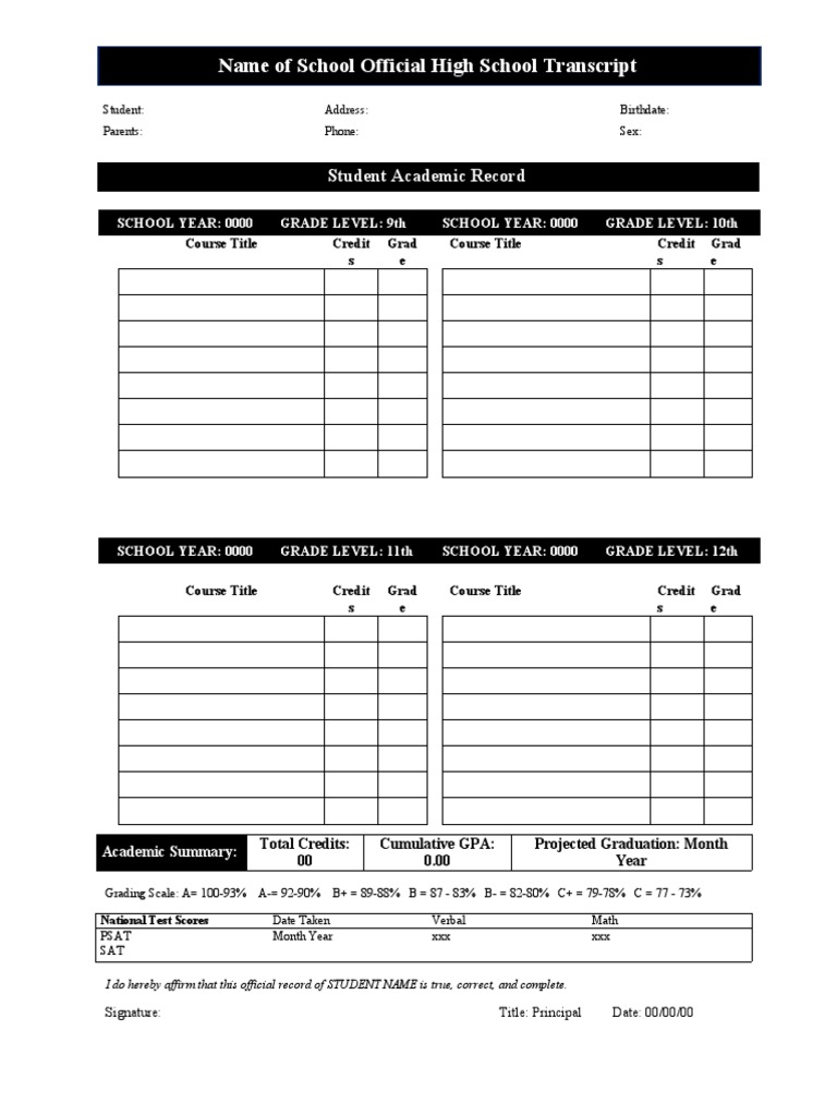 YEAR Blank Editable Transcript | PDF
