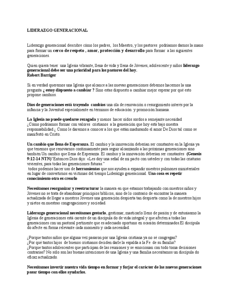 Liderazgo Generacional en la Iglesia | PDF | Amor | Liderazgo
