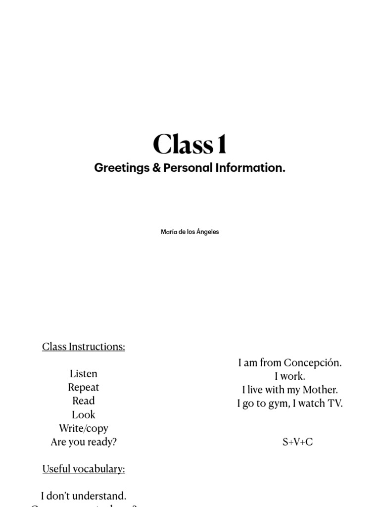 Class 1 Greetings & Personal Info | PDF