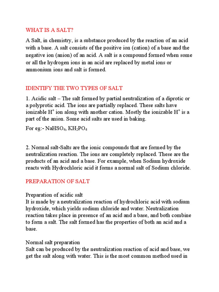 Understanding Salts: Types and Preparation | PDF | Cooking, Food & Wine ...