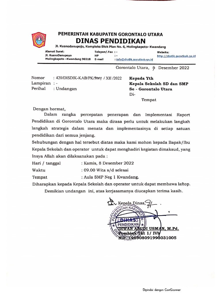 Undangan Kepala Sekolah SD Dan SMP | PDF