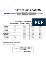 De Difference Academy School Fees Break Down PDF