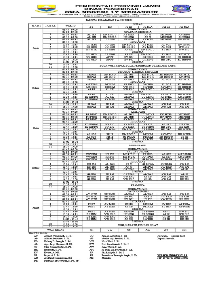 2022 2023 academic year class schedule for merangin high school pdf