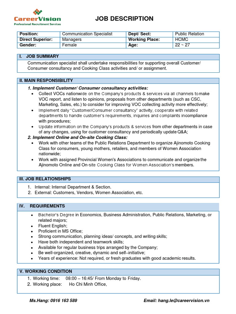 Communication Specialist Role Overview | PDF | Business Process ...