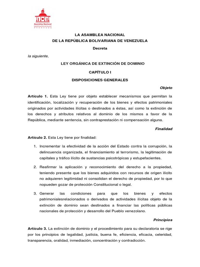 Ley Organica de Extinción de Dominio | PDF | Propiedad | Mandato