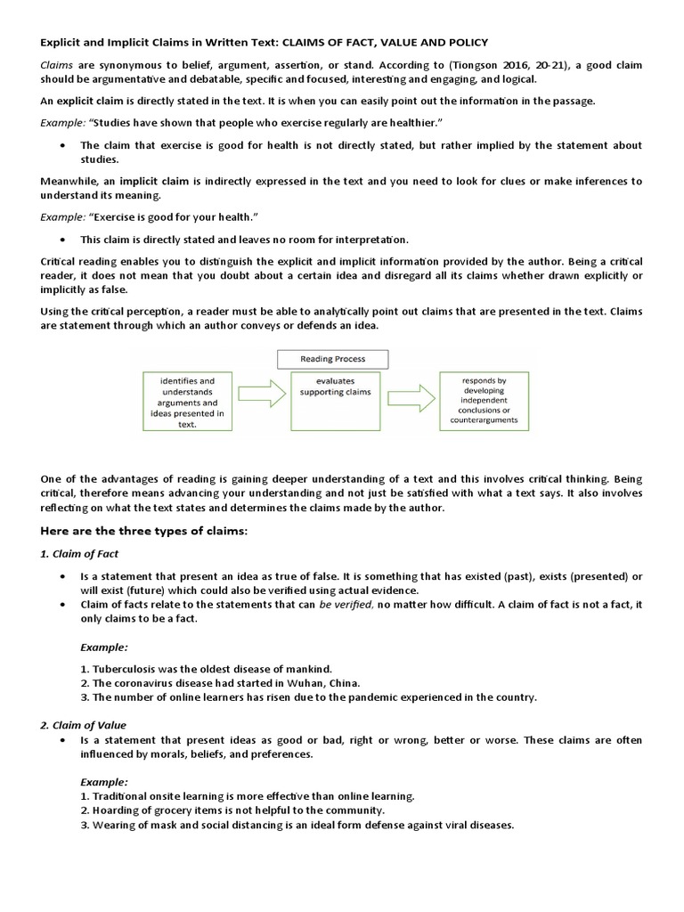 Explicit and implicit claims in written text pdf idea argument