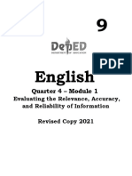 Q4 English 9 Module 1 Evaluating The Relevance Accuracy and Reliability of Information FINAL