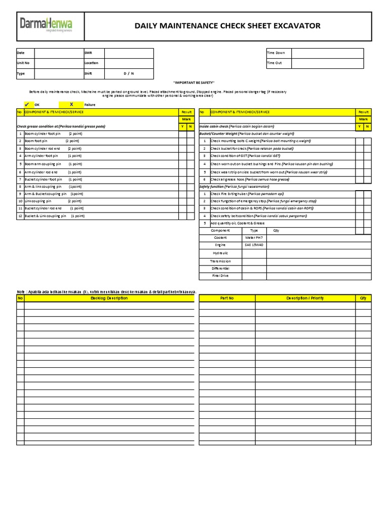 DEWAPMFORM325. DAILY MAINTENANCE CHECKSHEET EXCAVATOR (1) test.xlsx