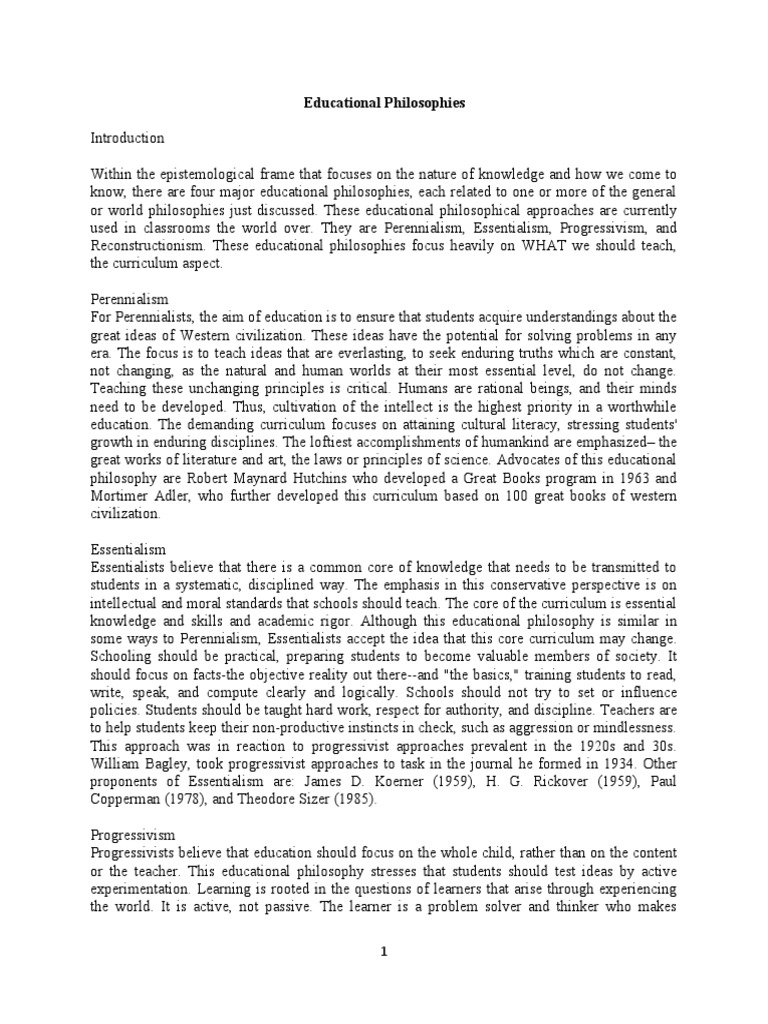 Major Educational Philosophies Explained | PDF | Philosophy Of ...