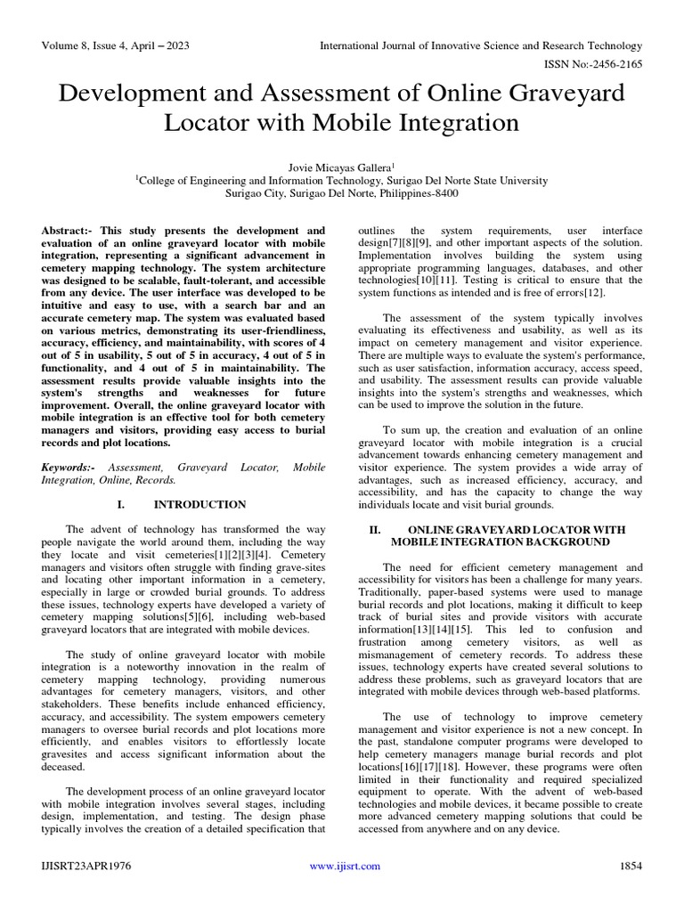 Development and Assessment of Online Graveyard Locator With Mobile