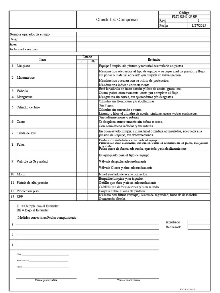 Checklist de Mantenimiento para Compresores | PDF | Máquinas | Bienes ...