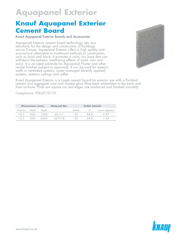 Knauf Aquapanel Exterior Cement Board PDF