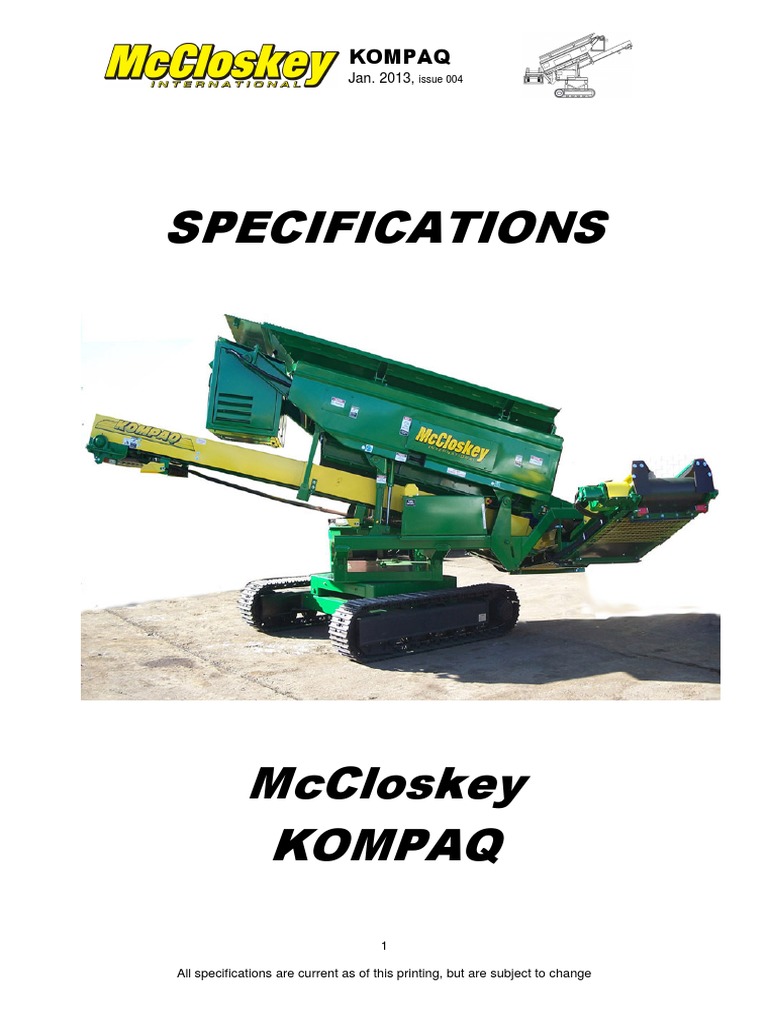 McCloskey Kompaq Screener Specs | PDF | Engines | Belt (Mechanical)