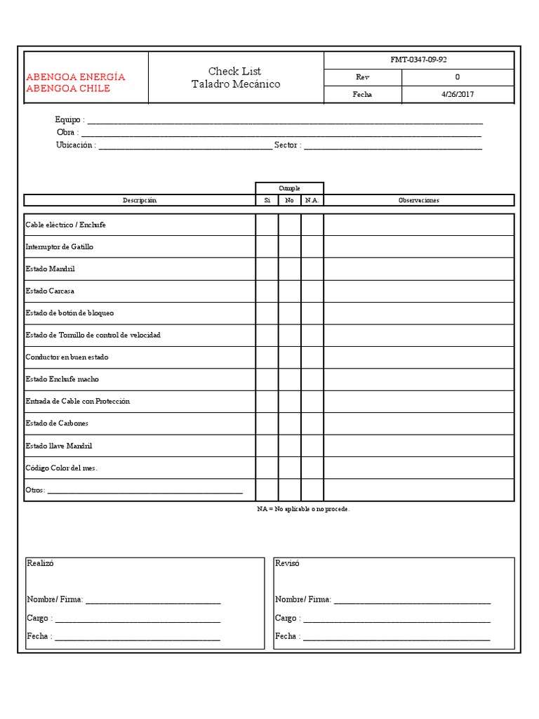 Maintenance checklist for drilling equipment PDF