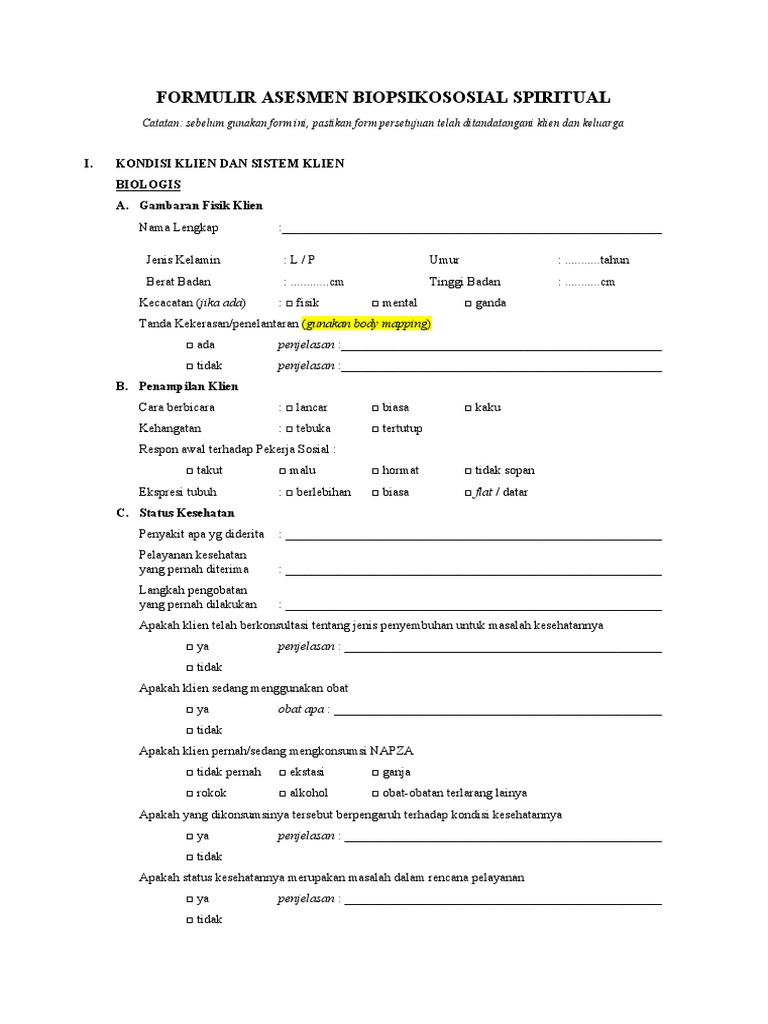 Formulir Asesmen BPSS Klien | PDF | Karier & Perkembangan