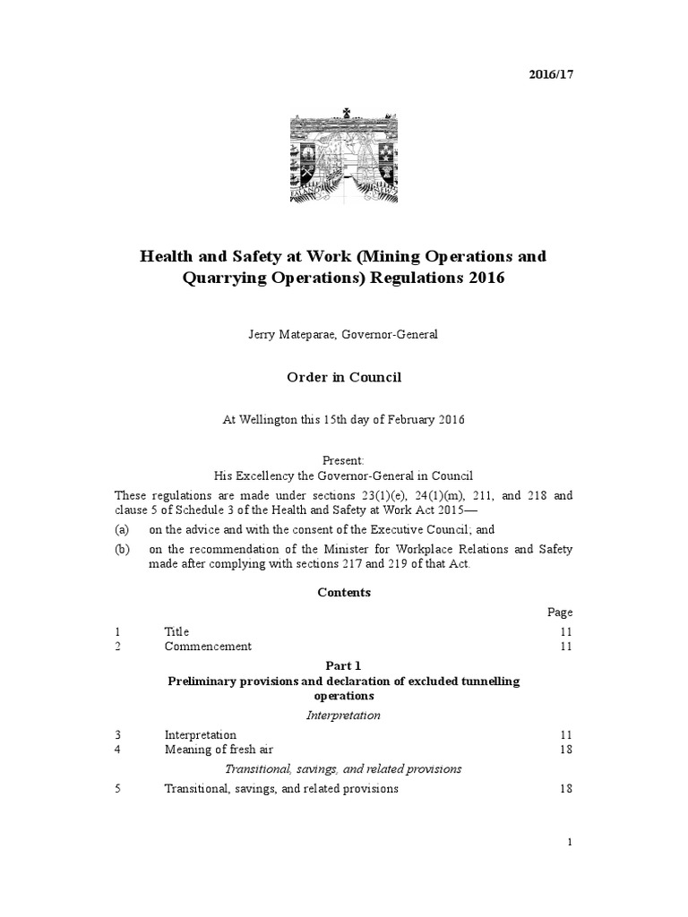 Health and Safety at Work Mining Operations and Quarrying Operations