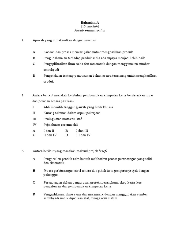 Soalan Ujian Invensi dan Reka Bentuk | PDF