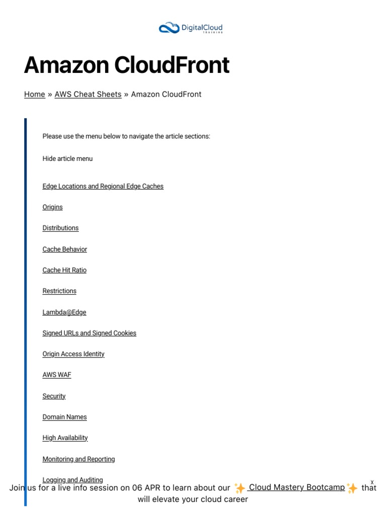 Amazon CloudFront - AWS Cheat Sheet | PDF | Networking | Internet & Web