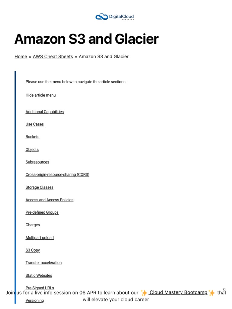 Amazon S3 and Glacier AWS Cheat Sheet PDF