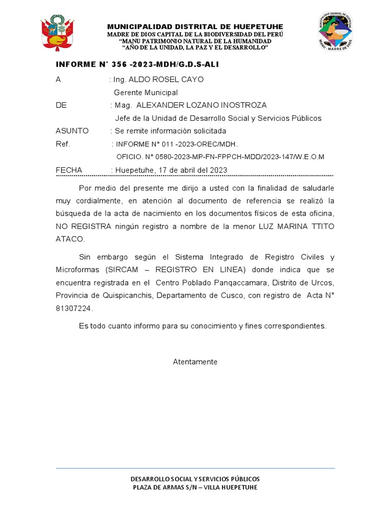 Oficio de Negativa de Acta PDF