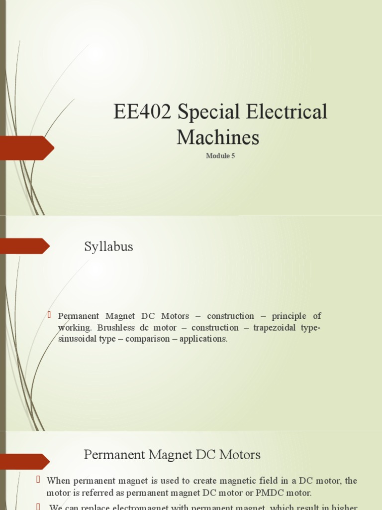 EE402 SEM Module 1 PMDC&BLDC, PDF, Electric Motor