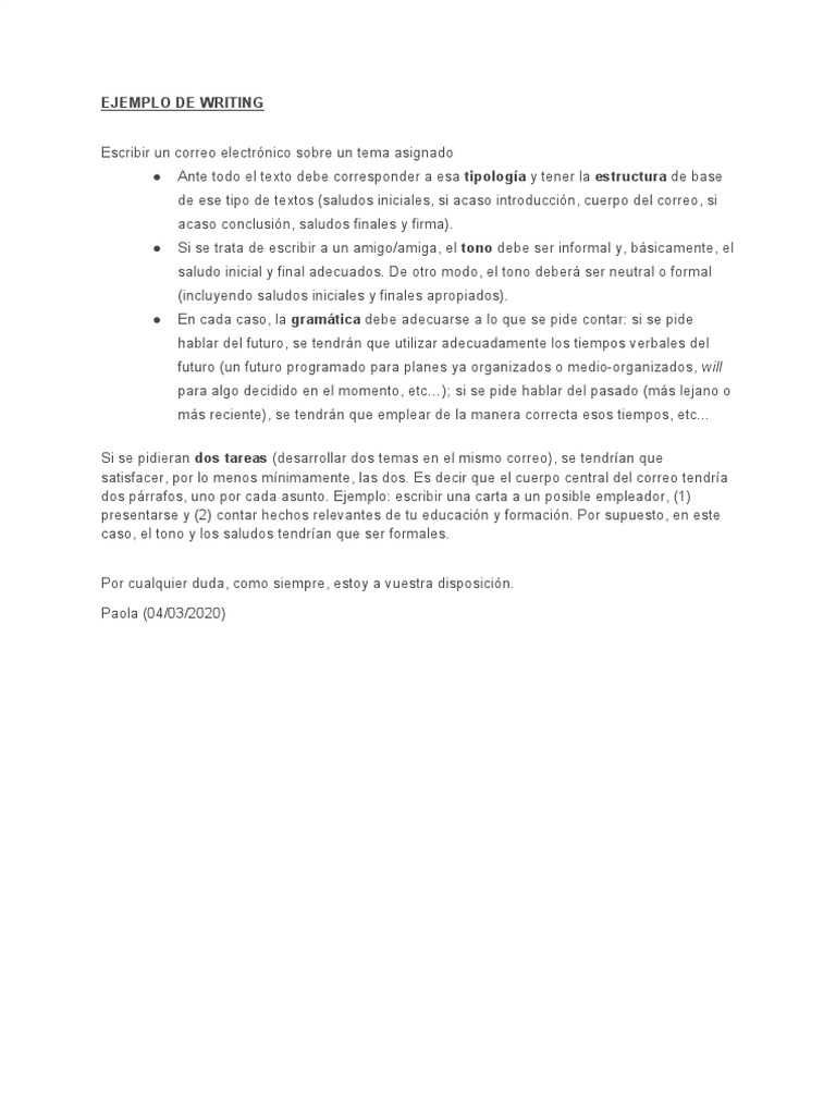 Ejemplo de Writing | PDF