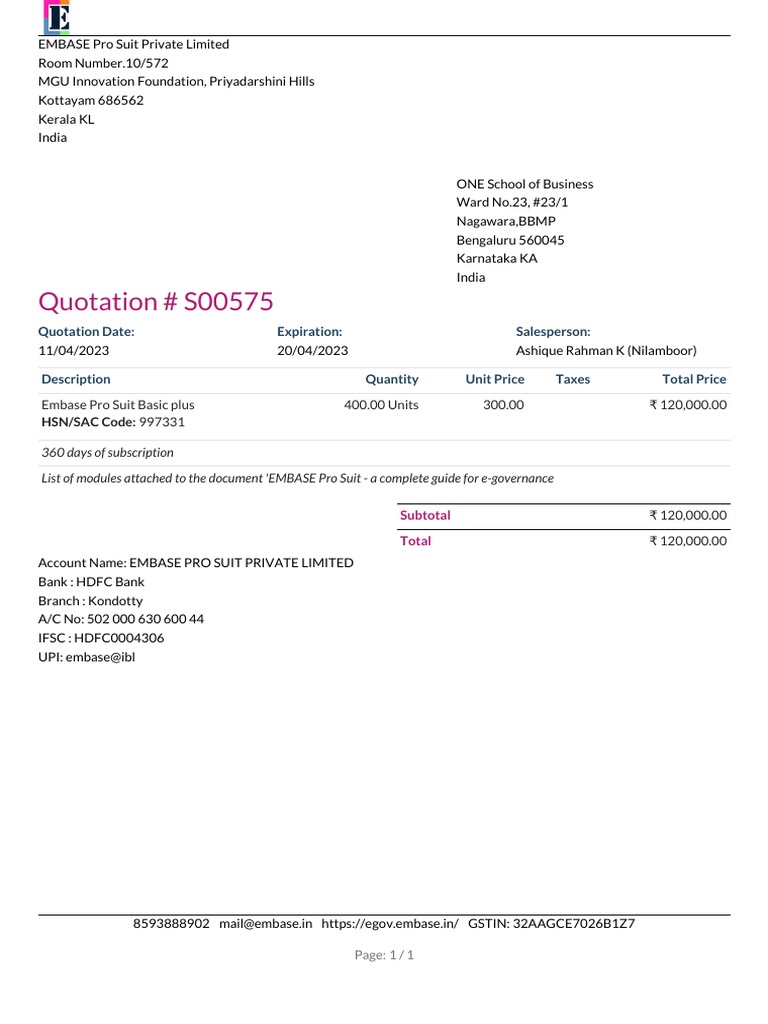 Quotation for EMBASE Pro Subscription | PDF