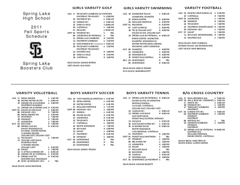 Fall Sports Schedule Web PDF Sports Leisure
