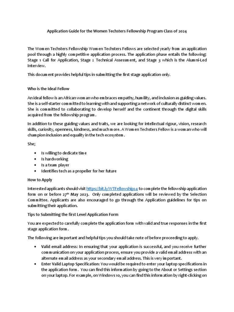 Application Guide For The Women Techsters Fellowship Program Class Of