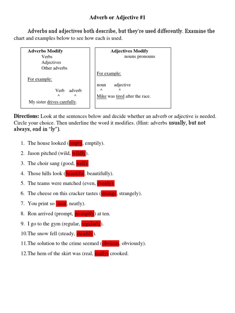 Adverbs and Adjectives Explained | PDF | Adverb | Adjective