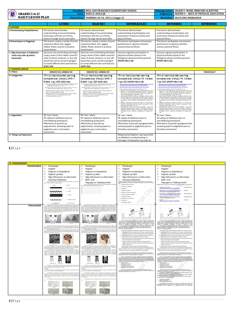 Daily Lesson Plan In Mapeh Pdf