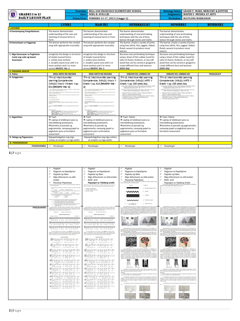 Daily Lesson Plan In Mapeh Pdf