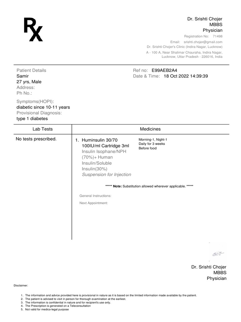 Prescription | PDF | Medical Prescription | Diseases And Disorders