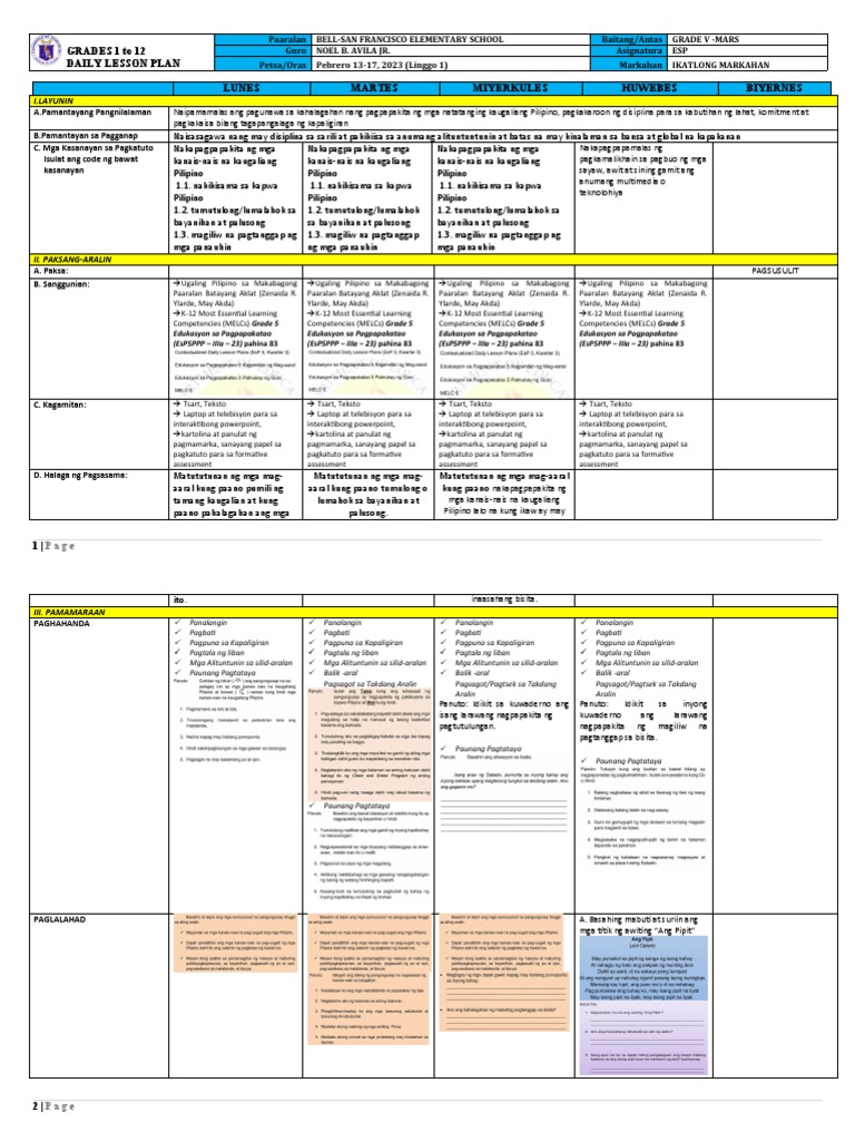 Daily Lesson Plan - in ESP | PDF