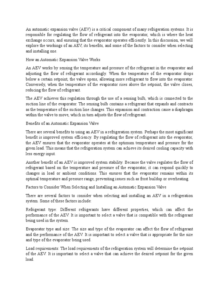 A Guide to Automatic Expansion Valves How They Work, Their Benefits