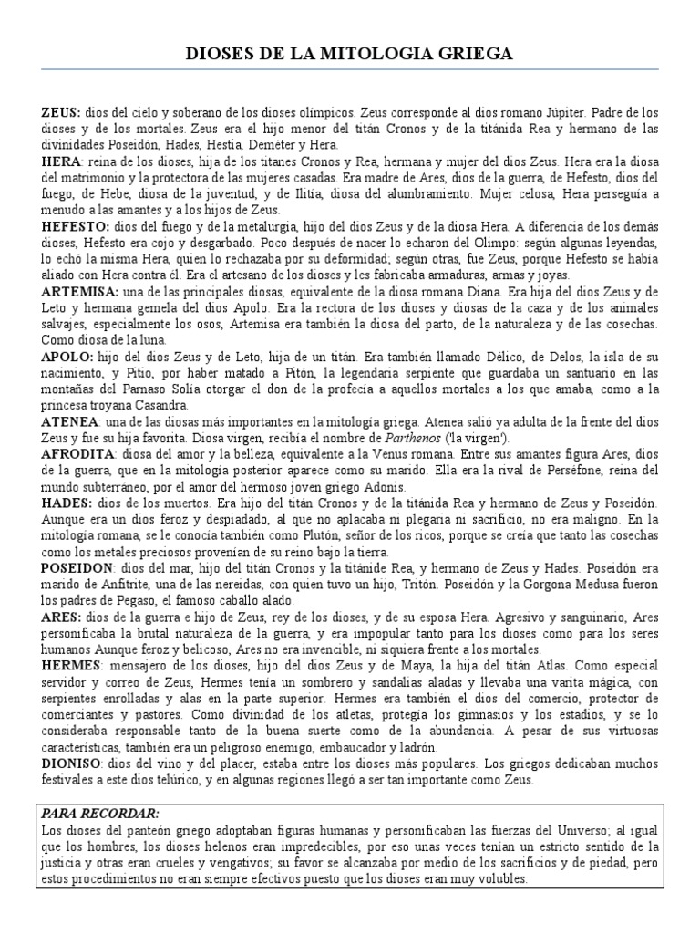 Dioses de La Mitologia Griega 2 | PDF | Doce olímpicos | Hera
