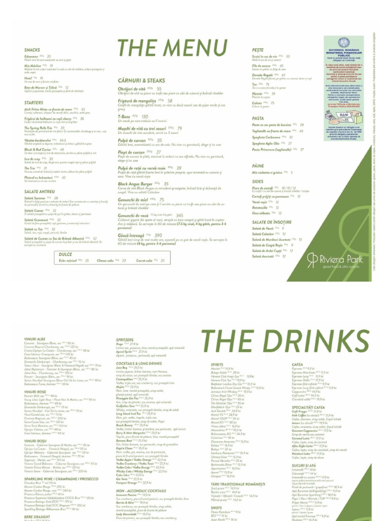 Meniu Riviera Park A La Carte | PDF