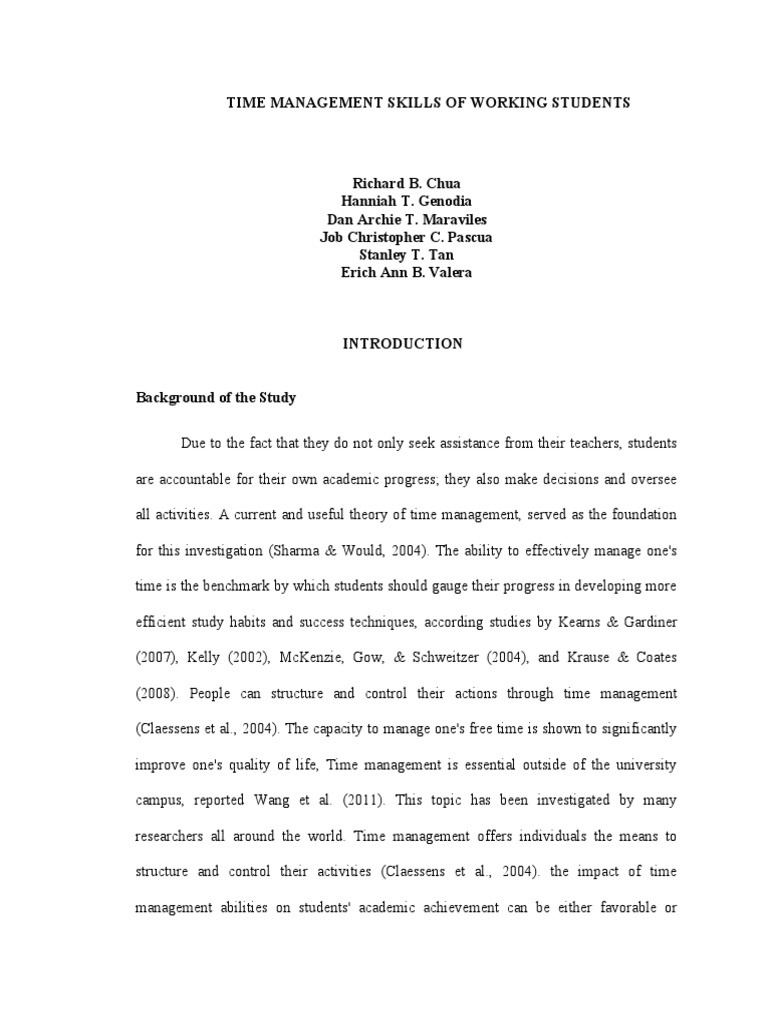 Time Management Skills of Working Students - Chapter 1 | PDF