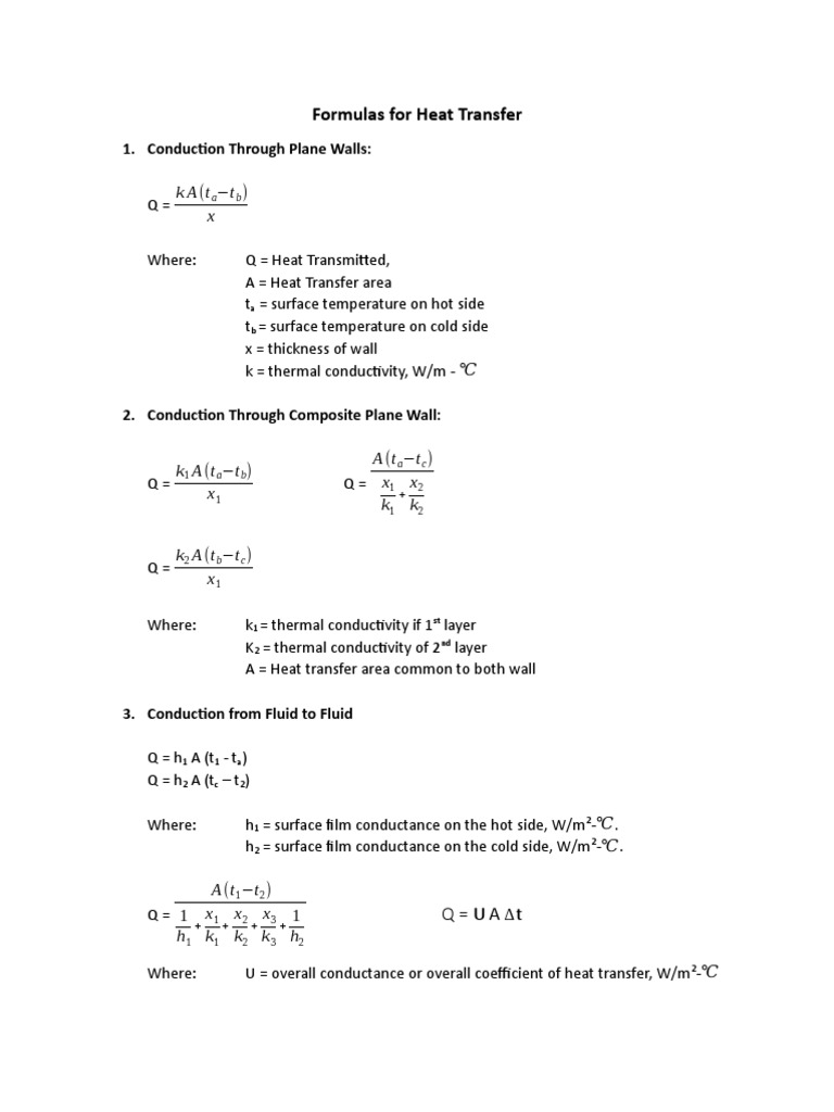 Essential Heat Transfer Formulas | PDF | Thermal Conduction | Heat Transfer