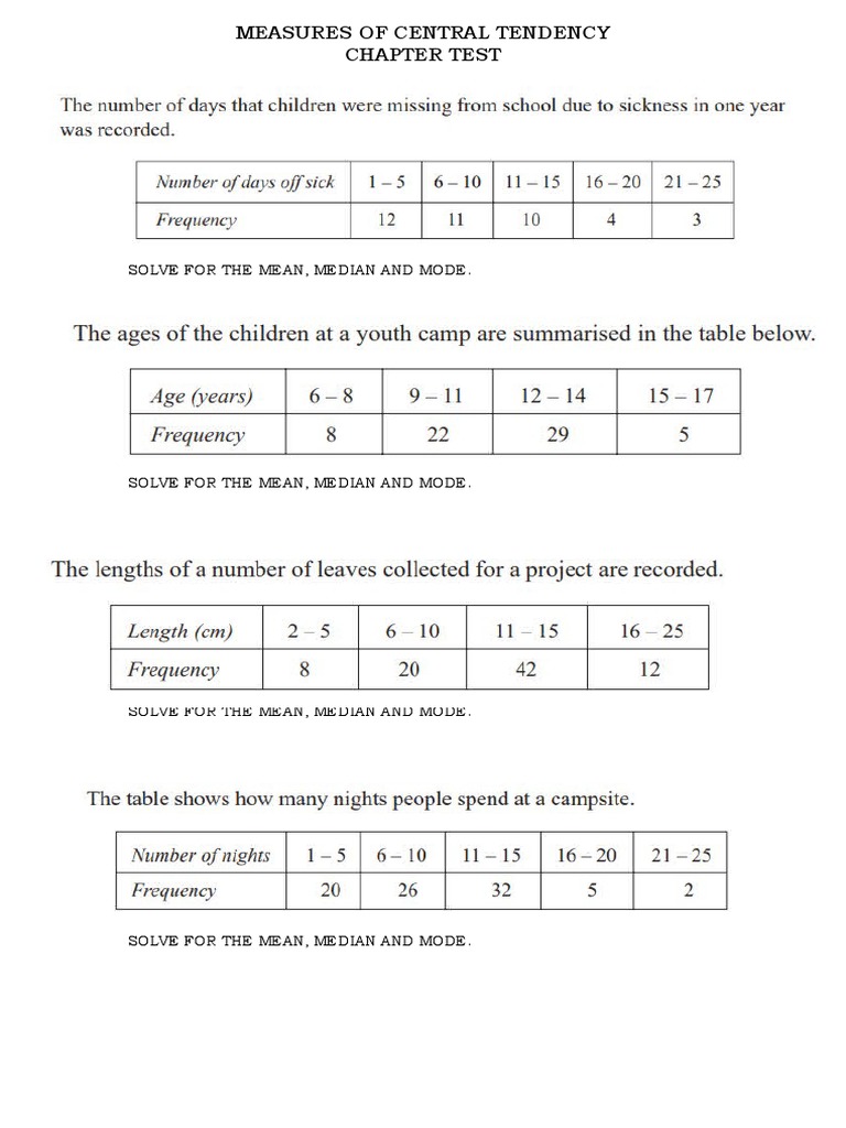 Central Tendency Chapter Test | PDF | Self-Improvement